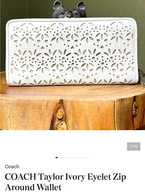 COACH Taylor Ivory Eyelet Zip Around Wallet